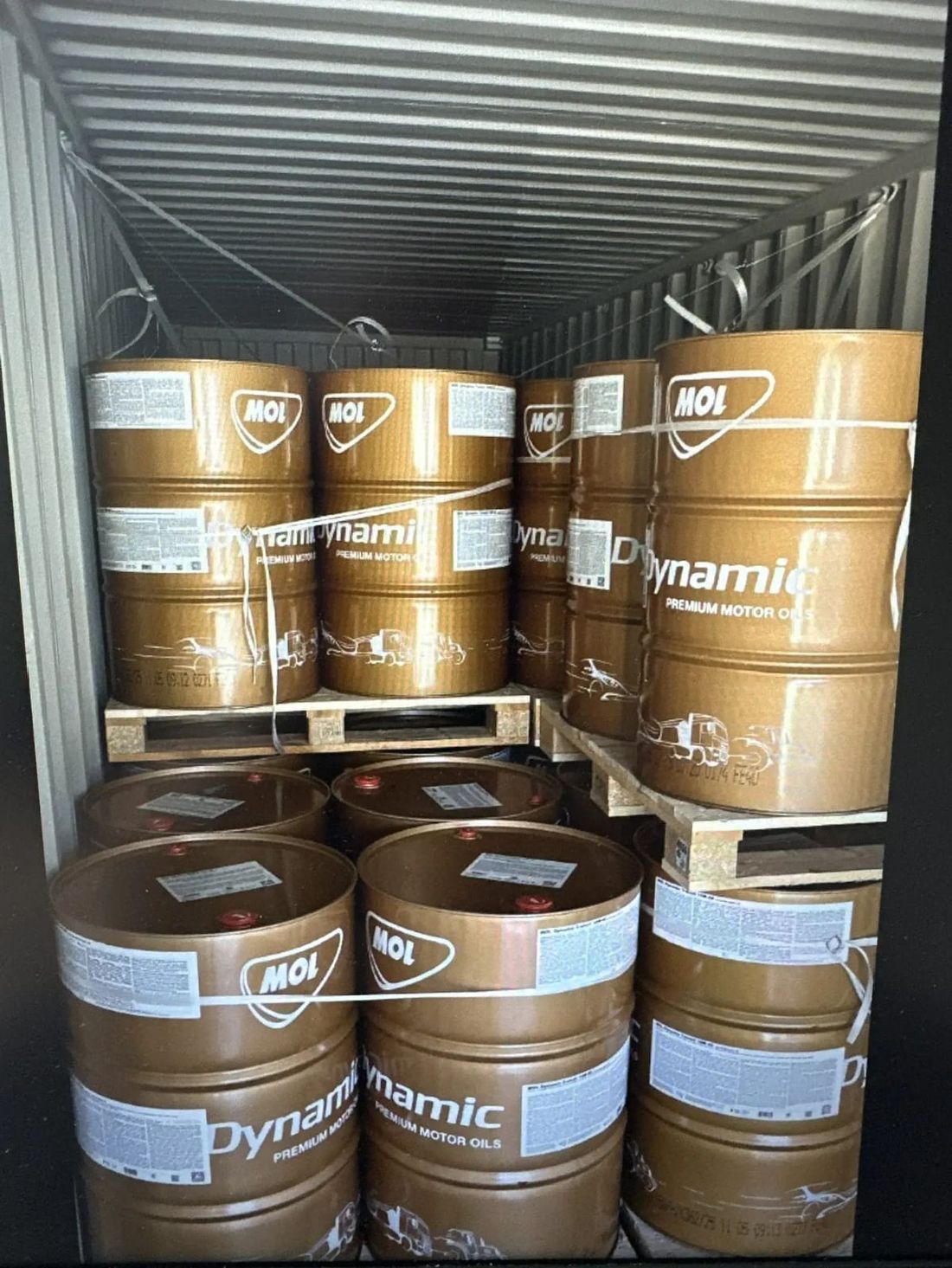 MOL Dynamic premium motor oil drums loaded in a container — BHMS TRADING LLC shipment from Dubai